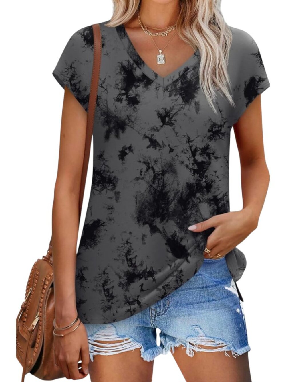 Sampeel V-neck Oversized Top T-Shirt Cap Sleeves Poly/Stretch Womens XXL New